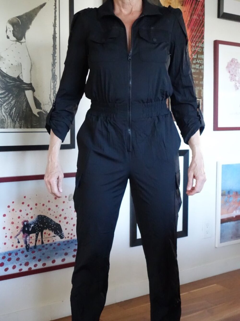 Blanc Noir Mastermind Flightsuit Black Utility Cargo Jumpsuit Zip Front Sz M